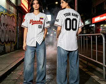 Venezuela Baseball Jersey, Custom Name Number #58 Jersey, Venezuelan Pinstripe Shirt, Flag Patch Jersey, 2026 Game Day Fan Gift