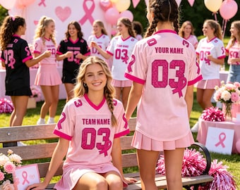 Breast Cancer Awareness Jersey, Pink Ribbon Custom Jersey, Name Number Jersey, Team Game Day Shirt, Survivor Gift, Kids Adult Jersey