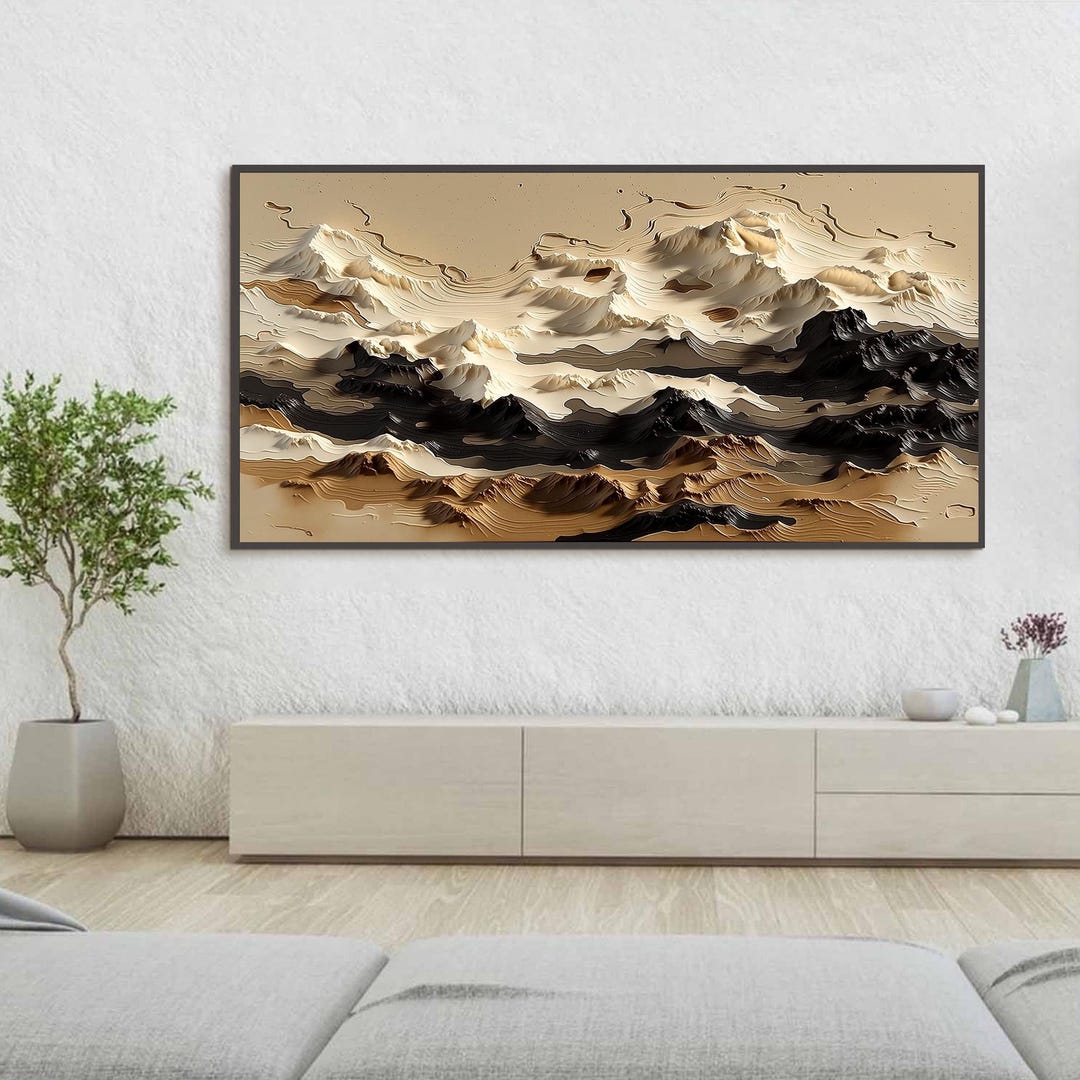 Textured Mountain Oil Painting, Large Neutral Landscape on Canvas ...