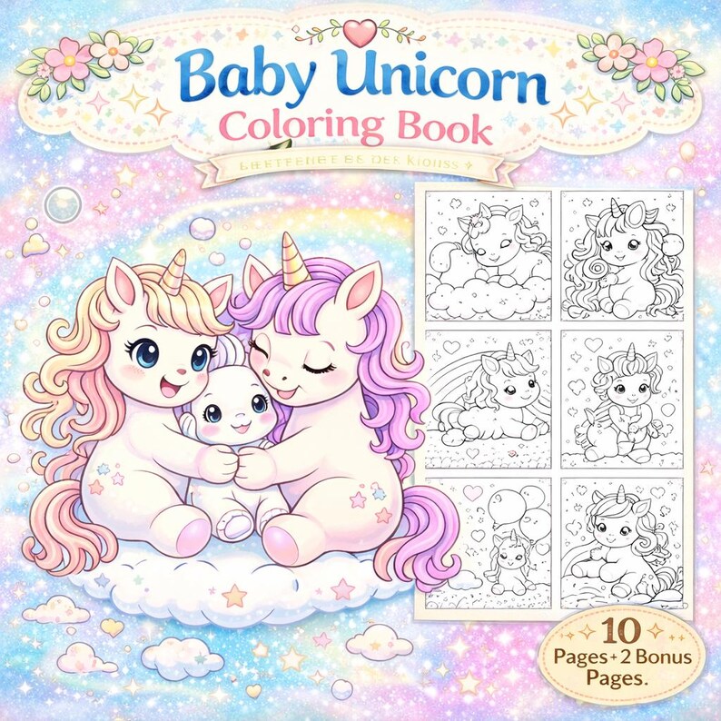 Baby Unicorn Coloring Pages | Cute Unicorn Coloring Book for Kids ...