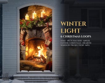 Christmas Window Projection Video | 6 Cinematic Holiday Loops MP4 | White Stag, Nutcracker, Snow Angel, Father Christmas | Digital Decor