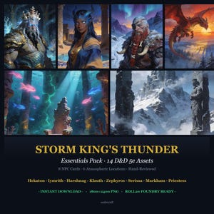 Giant Campaign NPC Tokens + Portraits · 14 D&D 5e Cards + Locations · Storm Giants, Dragons + Frost Peaks · Roll20 Foundry VTT · Printable