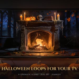Halloween TV Background Video | 6 Cinematic Spooky Loops MP4 | Haunted Fireplace, Graveyard, Pumpkin Patch, Witch Cauldron | Party Decor