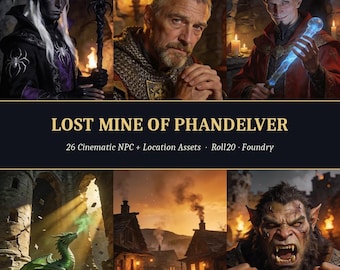 Starter Campaign NPC Pack | 26 Cinematic D&D Character + Location Art | Goblin Cave, Frontier Town + Lost Mine | Roll20 Foundry VTT