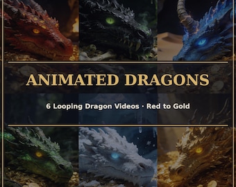 Animated D&D Dragons | 6 Looping Dragon Videos | Red Black Blue Green White Gold | Cinematic MP4 for VTT TV Stream | DnD