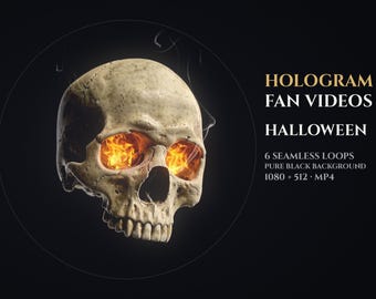 Halloween Hologram Fan Video | 6 Spooky 3D Hologram Loops MP4 | Skull, Ghost Bride, Reaper, Jack O Lantern | Pure Black Background