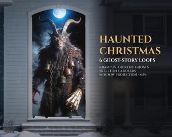 Christmas Window Projection Video | 6 Haunted Christmas Loops MP4 | Krampus, Chained Ghost, Skeleton Carolers, Frost Bride | Digital Decor
