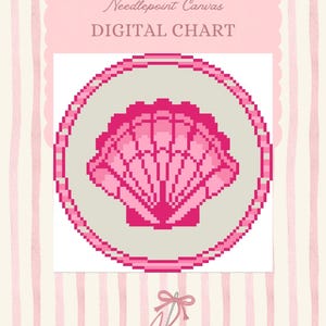 Pink Scallop Seashell Needlepoint Pattern (PDF Download) | 18 Mesh Stitch Chart