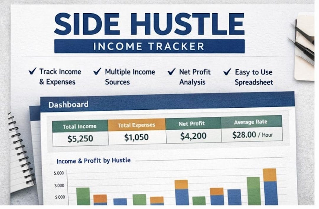 Side Hustle Income Tracker Spreadsheet | Multiple Income Streams ...