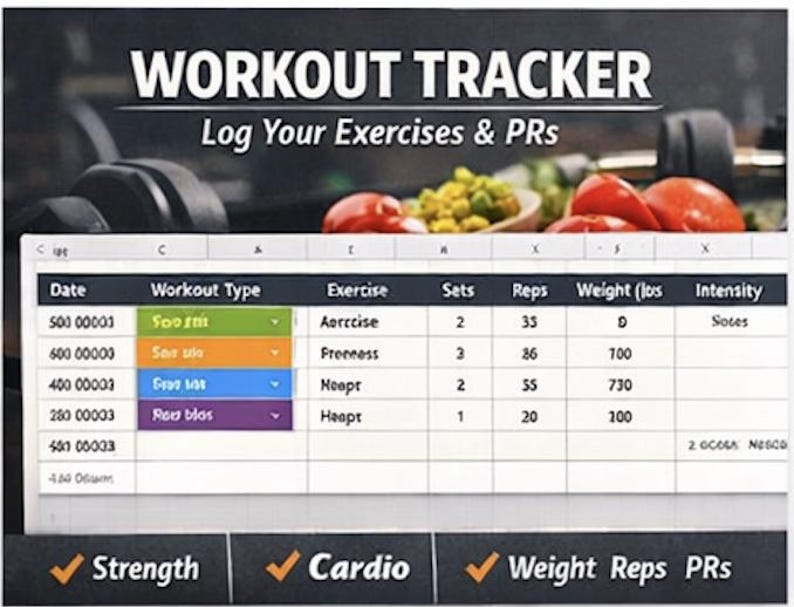 Spreadsheet Reps Gym Workout Tracker and Meal Planner Spreadsheet | Fitness Progress ...