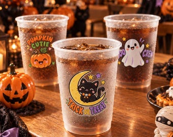 Gepersonaliseerde Halloween Chibi-bekers met matte afwerking | Spookachtige drinkbekers voor kinderfeestjes