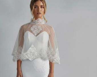 Lace Bridal Cover Up, Sheer Wedding Bolero, Tulle Arm Shrug, Delicate Flower Wrap,Boho Bride Shoulder Cape, Elegant Shoulder Piece