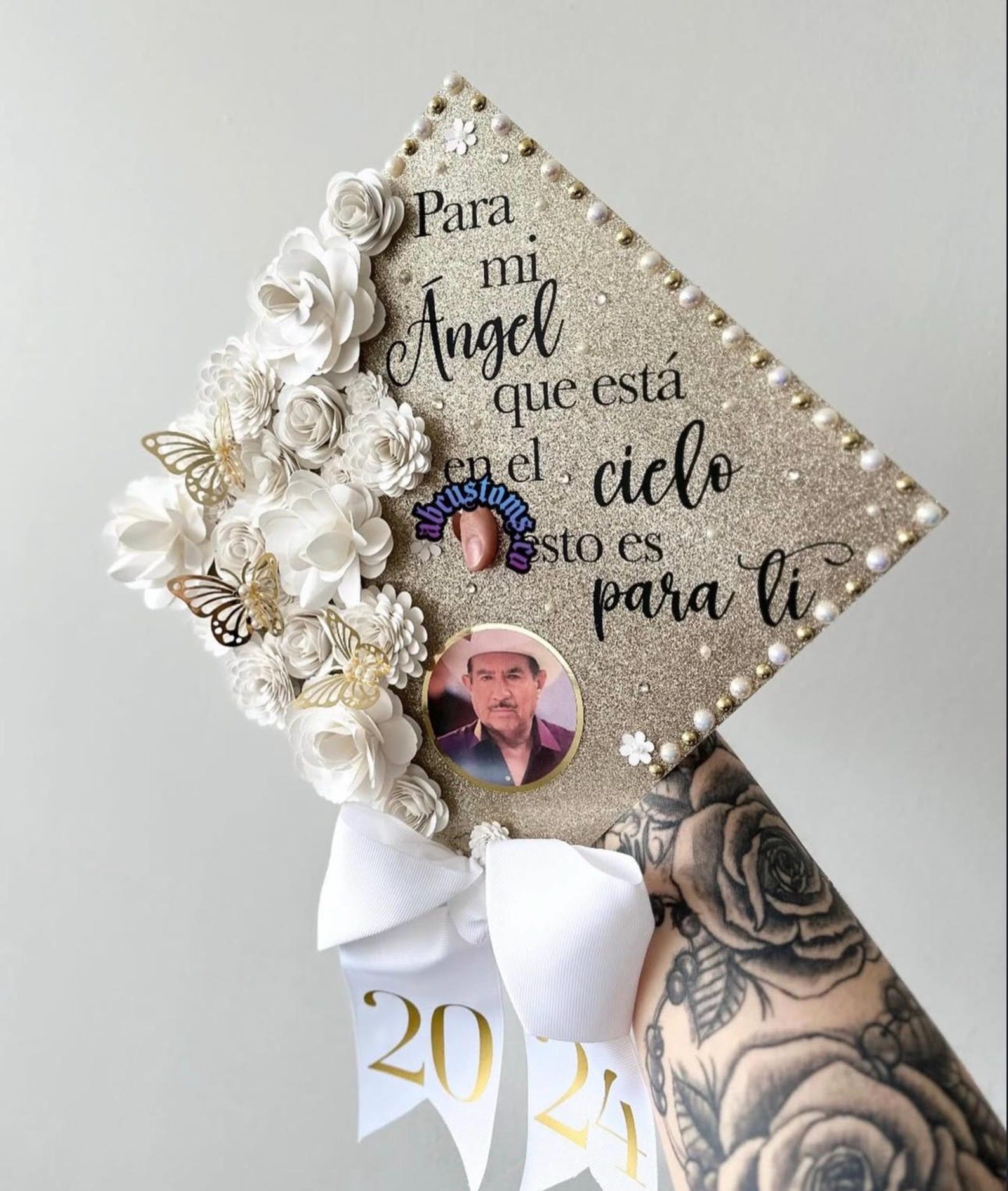 Memorial Graduation Topper Memorial Grad Cap Topper 2026 Graduation Design - Gold and White ...