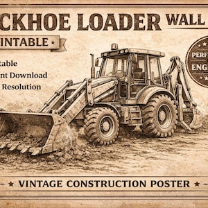 Baggerlader Wandkunst | Vintage Bauplan Poster (Digitaler Download)