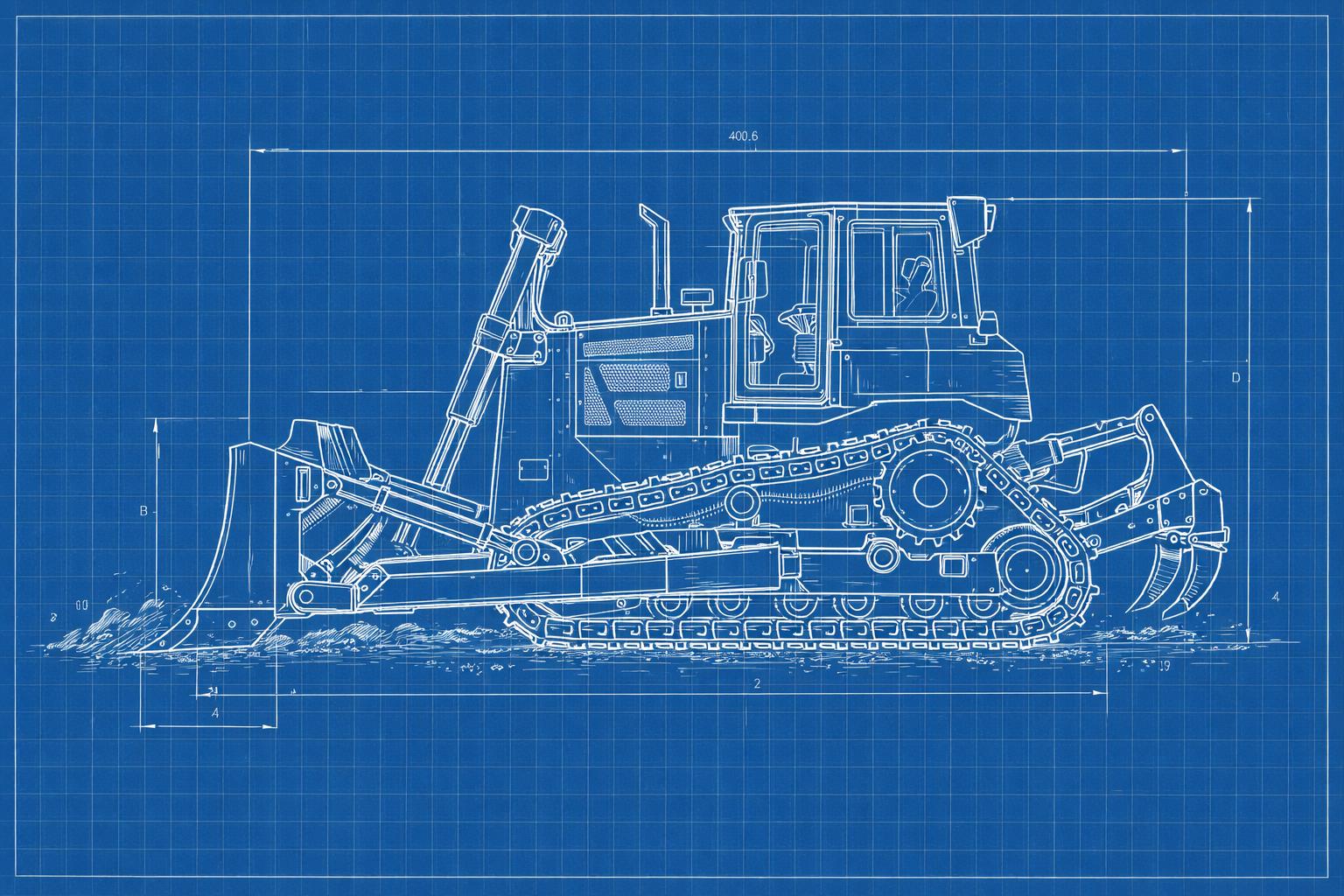 Crawler Dozer Sketch Set | Bulldozer Blueprint, Action Sketch & Vintage ...
