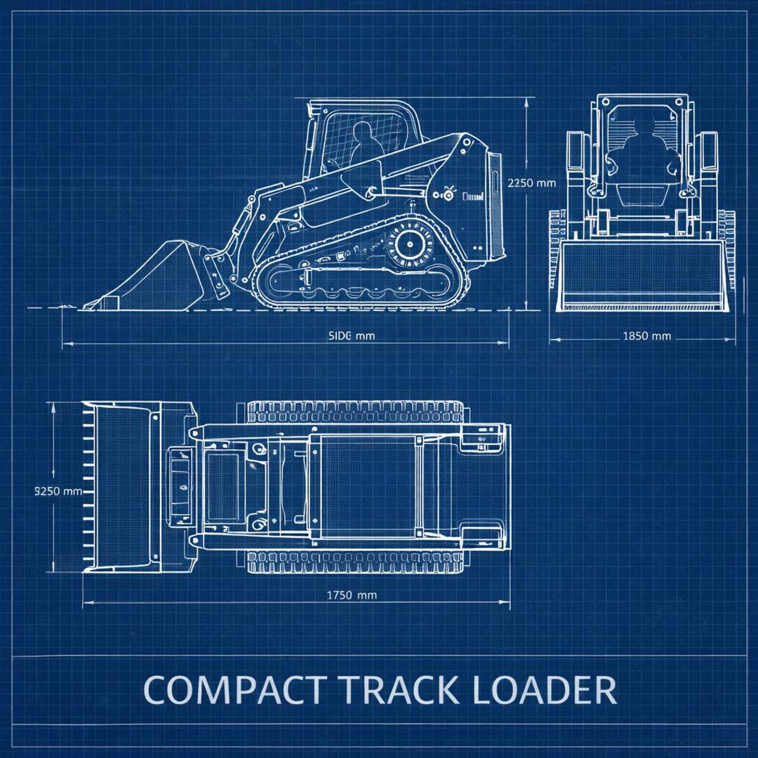 Compact Track Loader Sketch Set | Blueprint, Action Sketch & Minimalist ...
