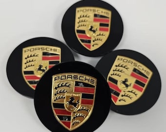 Set of 4 Black Porsche Wheel Center Caps (76mm/65mm)