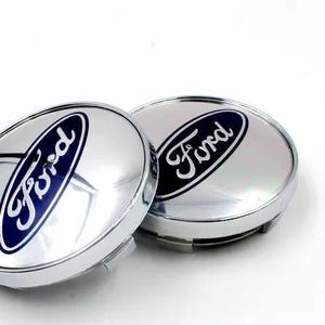 Ford Wheel Center Caps 54mm Set of 4, Replacement Hub Covers Silver Brushed