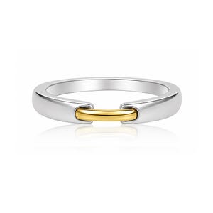10K massivt guld tvåfärgad ring, minimalistisk öppen bandring, nätt stapelbar guld- och silverring, moderna vardagssmycken
