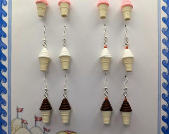 3D Printed Soft Serve Ice Cream Cone Earrings | Vanilla, Chocolate, Strawberry Flavors