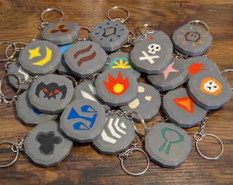 RuneScape Rune Keychains - 3D Printed OSRS Magic Runes Keyring - Gamer Gift, Nostalgia Gaming Accessories