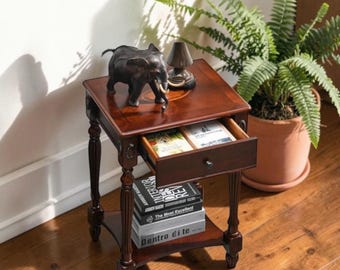 Victorian Solid Wood Nightstand Cherry Side Table Drawer Vintage End Table