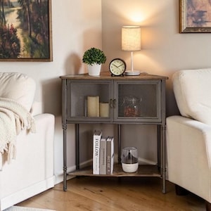 Modern Corner Shelf Cabinet Metal Wood Storage Organizer Small Space Table