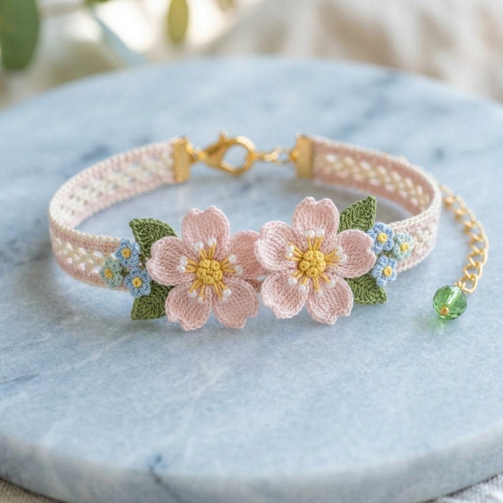 39 Cherry Blossom Crochet Patterns for Spring Decor, Gifts and Accessories 23 Crochet Cherry Blossom Bracelet Pattern Floral Jewelry
