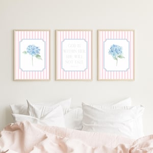 Psalm 46:5 Floral Scripture Art | God Is Within Her Print | Pink Blue Hydrangea (Download)