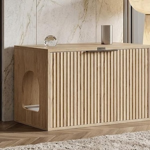 Hidden Cat Litter Box Enclosure | Modern Boho Wooden Cabinet End Table