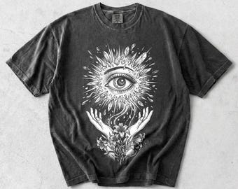 Celestial All-Seeing Eye Tee - Mystical Occult Crystal Botanical T-Shirt
