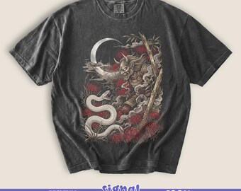 Oni Samurai vs White Snake Tee - Japanese Folklore Graphic T-Shirt