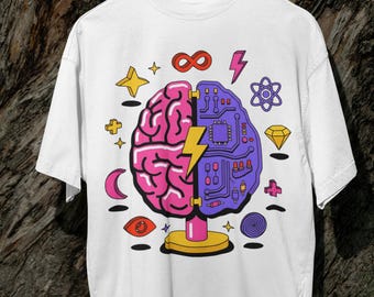 Cyber Brain Tee - Tech Futurism STEM Graphic T-Shirt Gift
