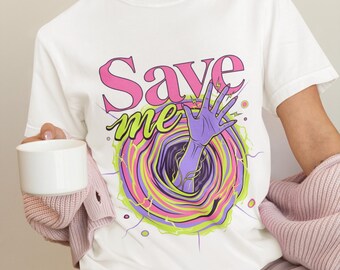 Save Me Psychedelic Tee - Trippy Y2K Neon Whirlpool Graphic T-Shirt Gift