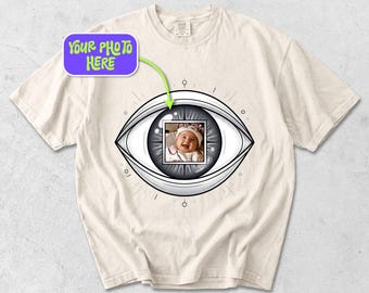 Custom Photo Eye Graphic Tee – Pop Art Personalized Pupil T-Shirt, Unique Memorial Gift & Loved Ones Keepsake