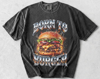 Born To Burger Chrome Tee - Y2K Metal Bootleg Funny Food Shirt