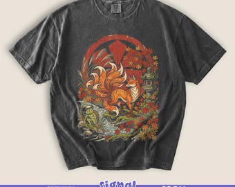 Autumn Fox Illustration T-shirt | Falling Leaves Woodland Art Tee