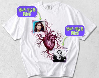 Custom Photo Anatomical Heart Tee - Grunge Personalized Couple / Family / loved ones T-Shirt