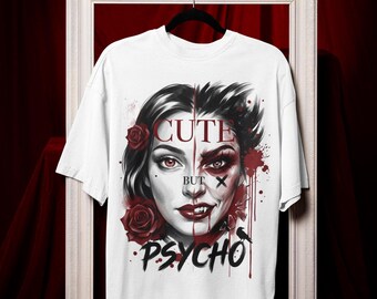 Psycho Tee - Gothic Vampire Split-Face Edgy Graphic T-Shirt Gift