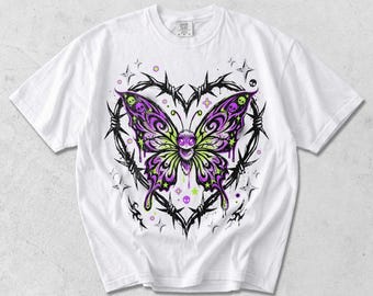 Toxic Butterfly Barbed Wire Tee - Y2K Cyber-Grunge Toxic-Cute T-Shirt