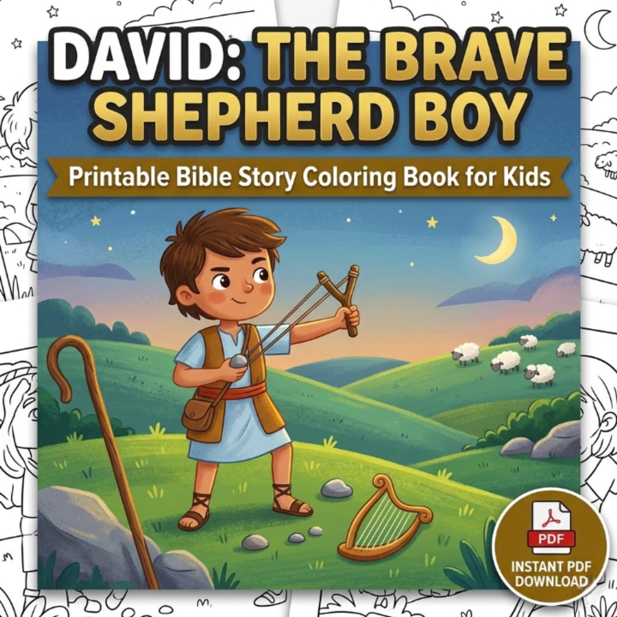 David and Goliath Coloring Book for Kids | Bible Hero Story | Sunday ...