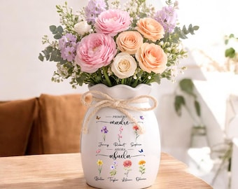 Personalized Spanish Primero Madre Ahora Abuela flower Vase, Birth Flowers Gift For Abuela, Abuela's Garden Mother's Day Gift, Abuelita Gift