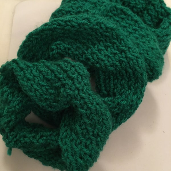 HAIR RUFFLES: Set Of 4 Aqua Green Acrylic Wool Scrunchies 8”.