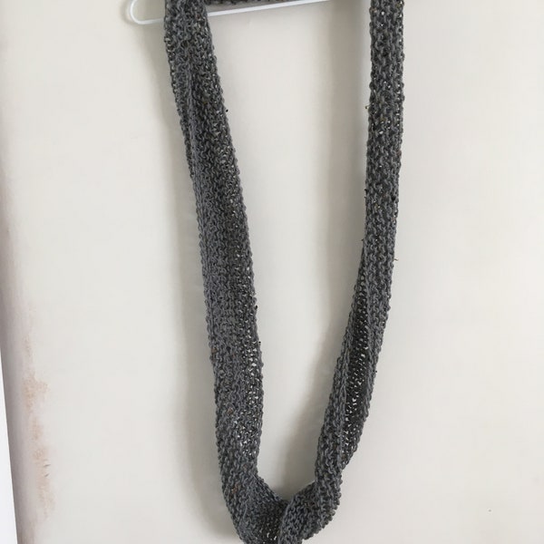 INFINITY SCARF: Speckled Grey Infinity Scarf 90 cm by 10 cm 2nd Hand Wool from YMCA Garter Stitch Pewter Colour