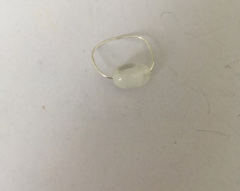 RING: Size C Silver Plated Wire Wrapped With Opaque  White Resin Bead