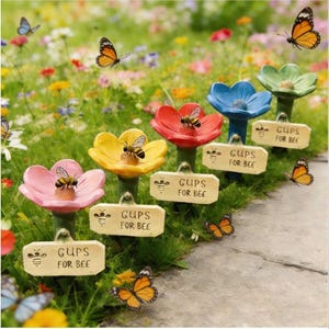 Estación de agua para abejas con forma de flor de resina, bebederos de jardín para abejas y polinizadores, regalo para amantes de la naturaleza al aire libre, baño en miniatura para abejas y bebedero para mariposas.