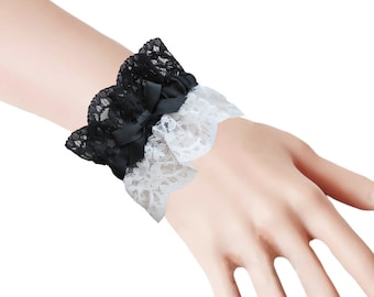 W13 Black and White Lace Elasticated Wrist Cuffs