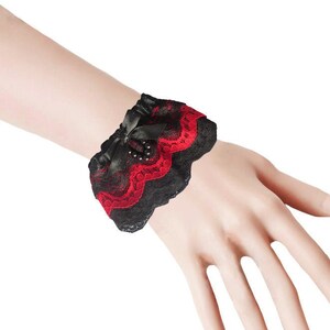 W24 Black and Red Wrist Cuffs with bead drop