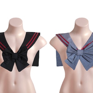 Black and Burgundy / Grey and Burgundy Sailor Collar Set Fuku / Seifuku Japanese School Uniform Small Bow