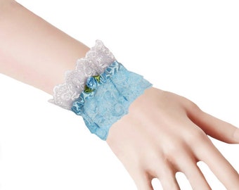 W18 Baby Blue and White Lace Lolita Wrist Cuffs